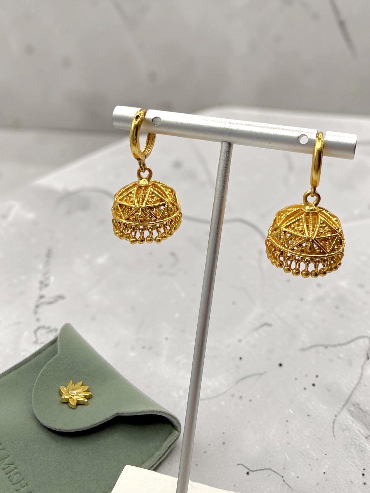 Malaavika मालविका Oversized 18k Gold Plated Jhumkay