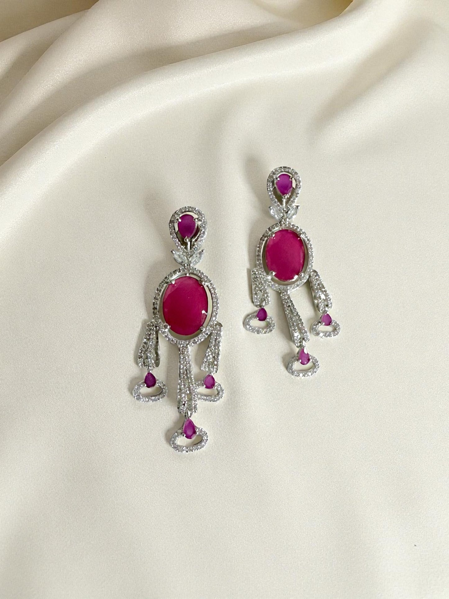 Isra إسراء American Diamond Earrings in Hot Pink