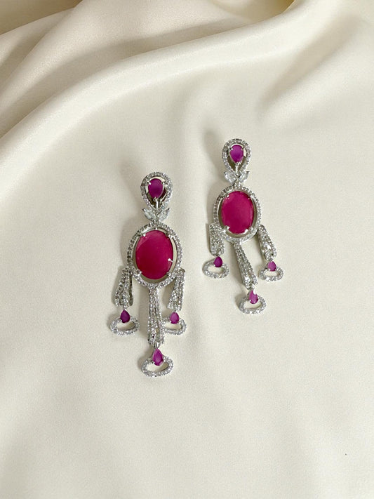 Isra إسراء American Diamond Earrings in Hot Pink