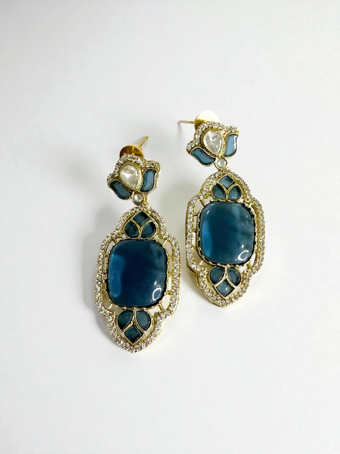 Zohra زهرة  Gold Plated Kundan Earrings in Blue