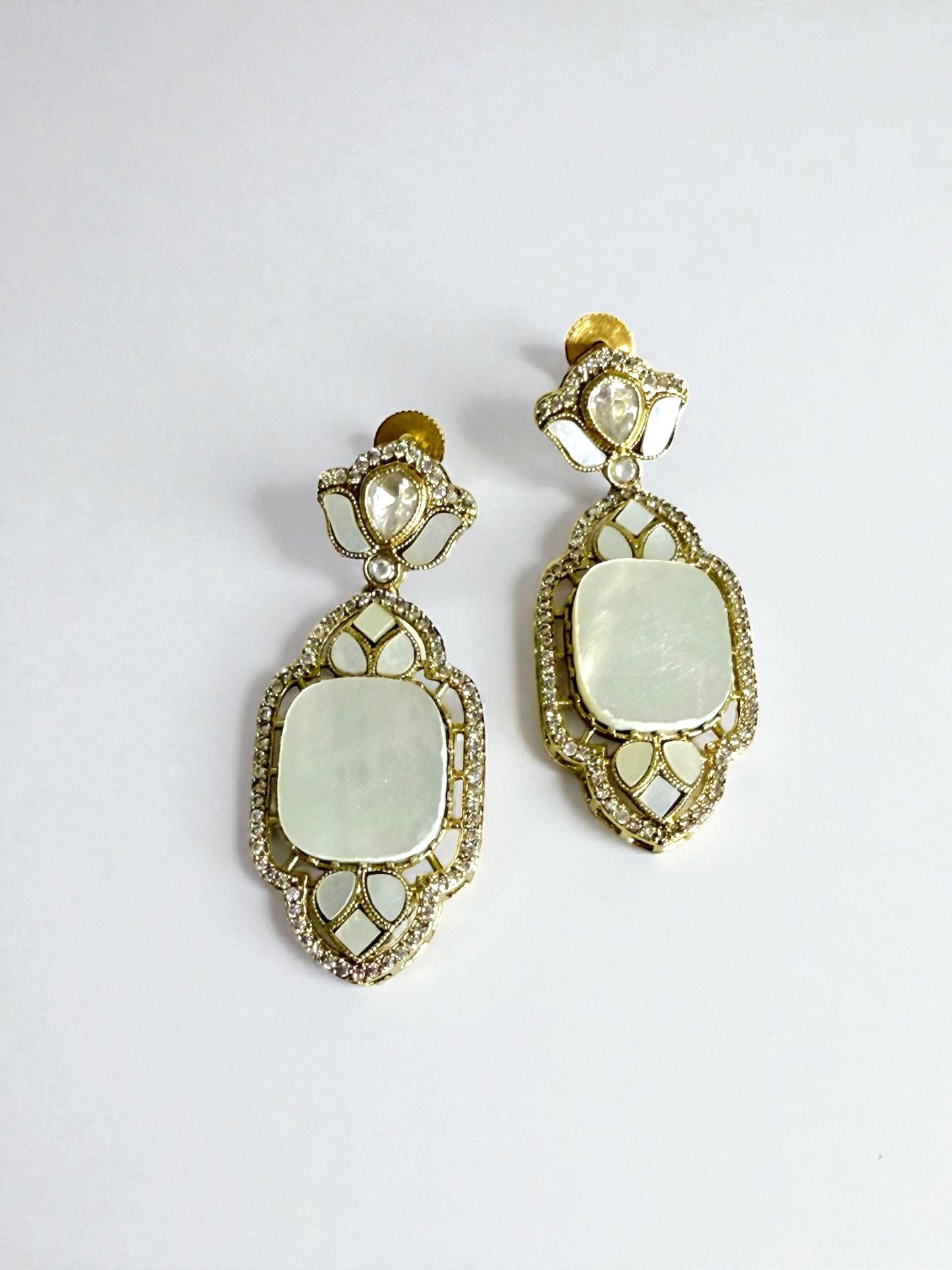 Zohra زهرة  Gold Plated Kundan Earrings in White