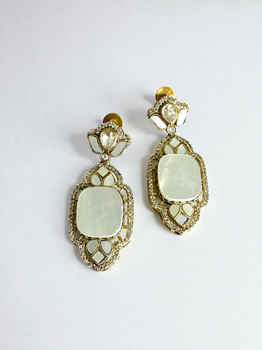 Zohra زهرة  Gold Plated Kundan Earrings in White