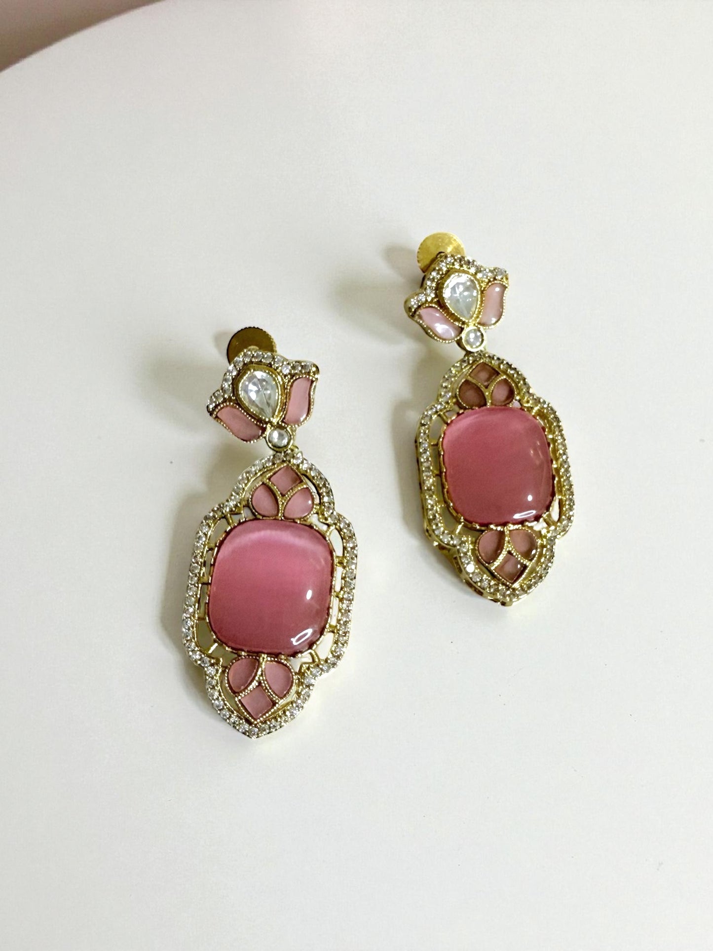 Zohra زهرة  Gold Plated Kundan Earrings in Pink