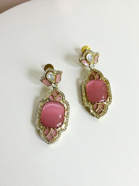 Zohra زهرة  Gold Plated Kundan Earrings in Pink