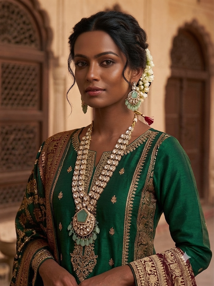 Ghalia غالية Gold Plated Tyaani Kundan Mala Set with Doublet Stone in Mint and Sage