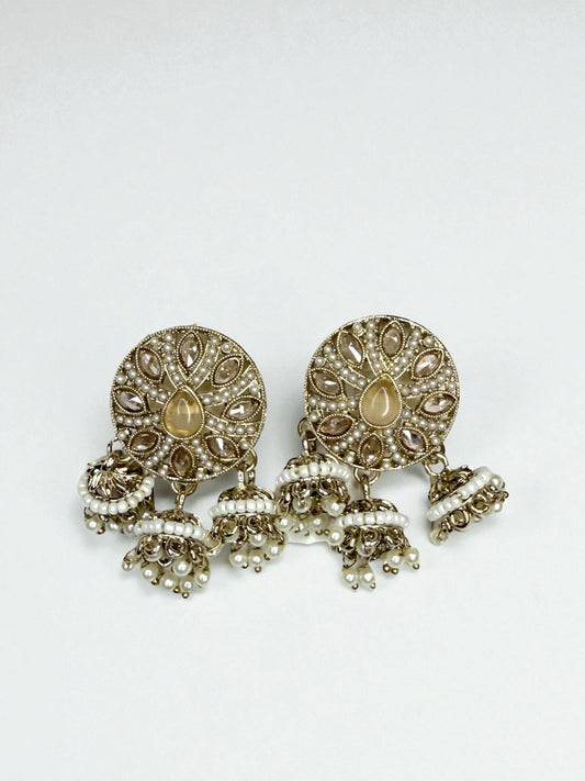 Yasira يسيرة Polki Studs with Hanging Jhumkay in Peach