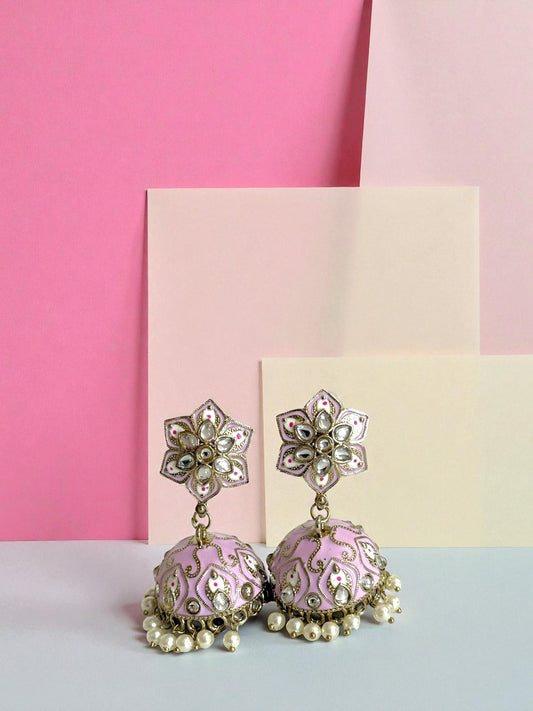 Sumaya سمية Meenakari Kundan Jhumkay in Lilac