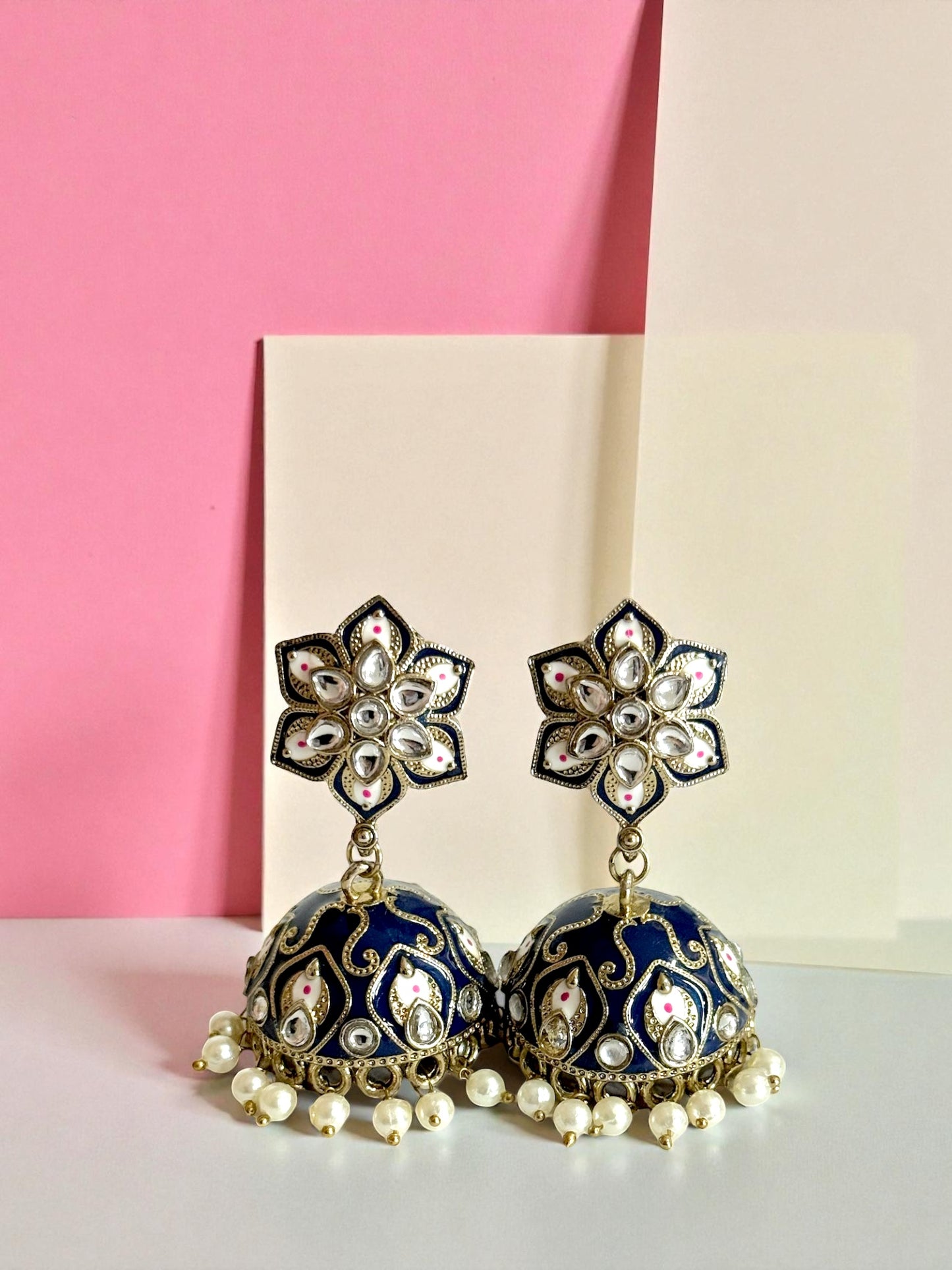 Sumaya سمية Meenakari Kundan Jhumkay in Blue