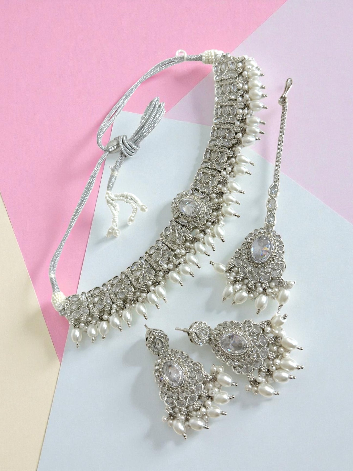 Rania رانيا Polki Choker Set in Silver