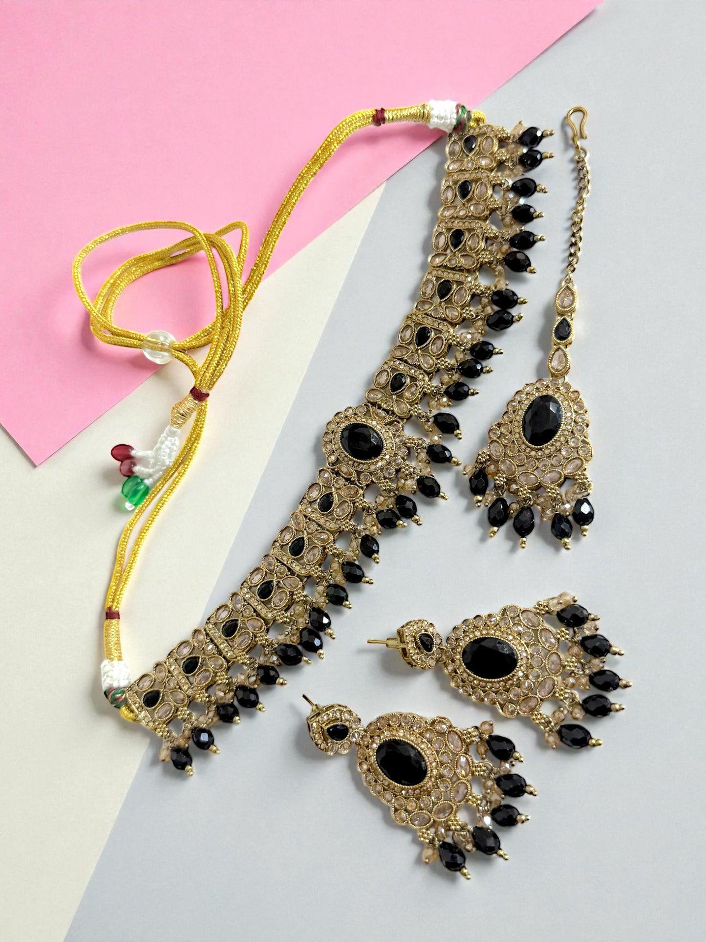 Rania رانيا Polki Choker Set in Black