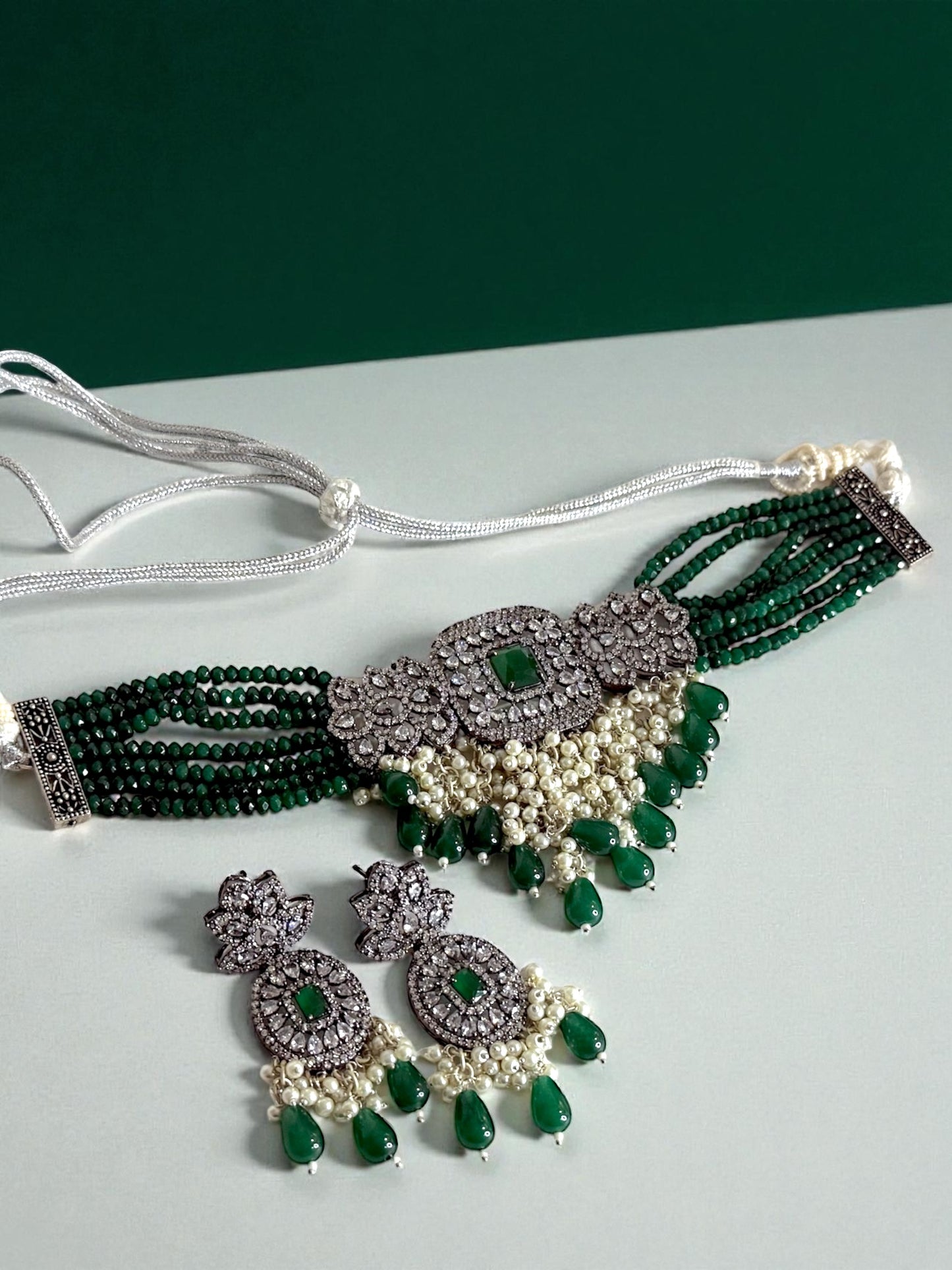 Zaina زينة American Diamond Choker Set in Green