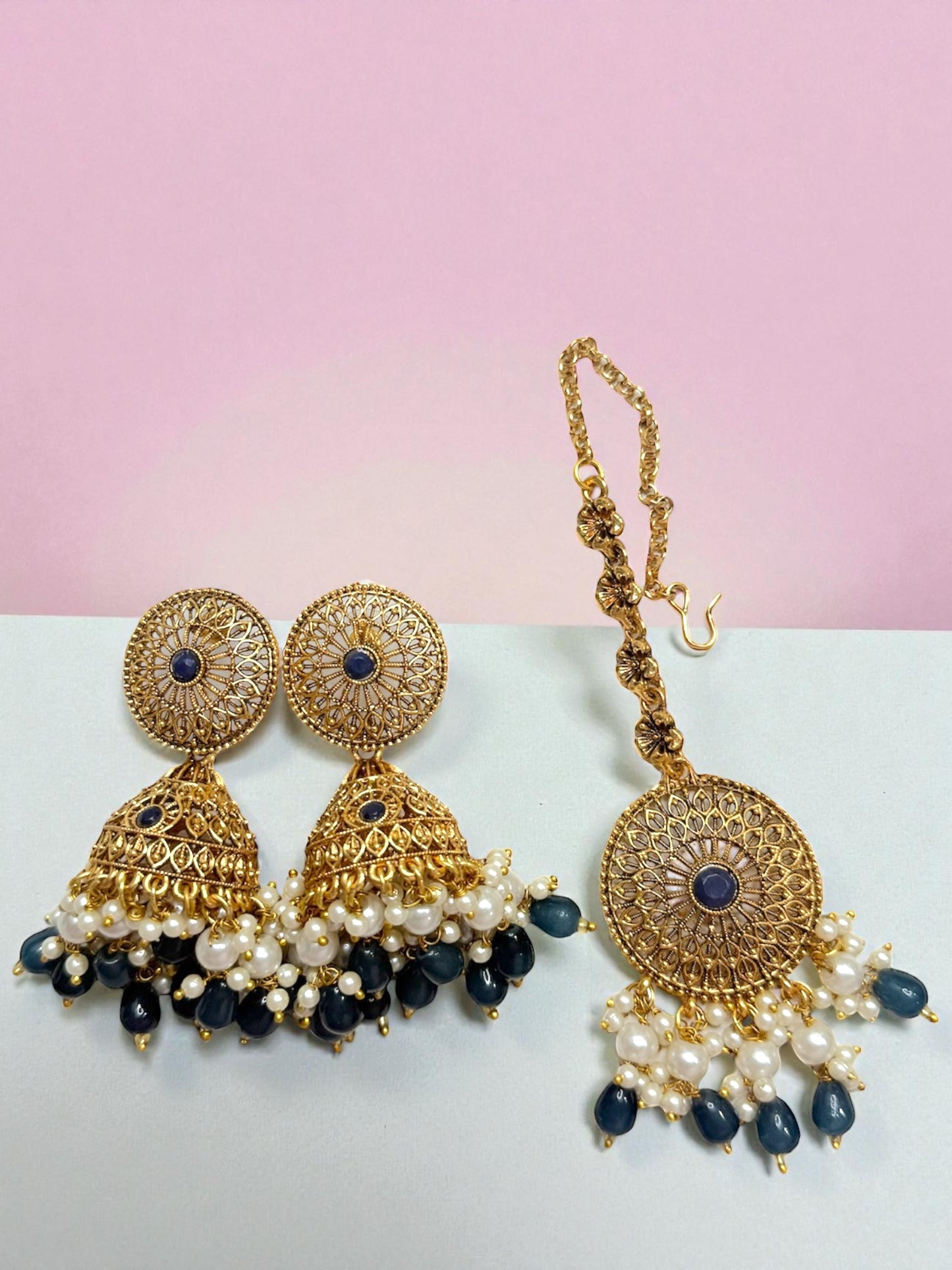 Israa إسراء Earring & Tika Set in Blue