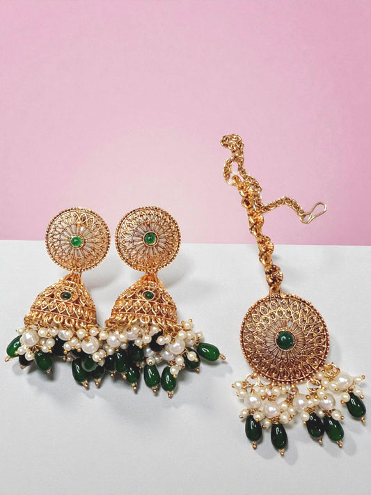 Israa إسراء Earring & Tika Set in Green