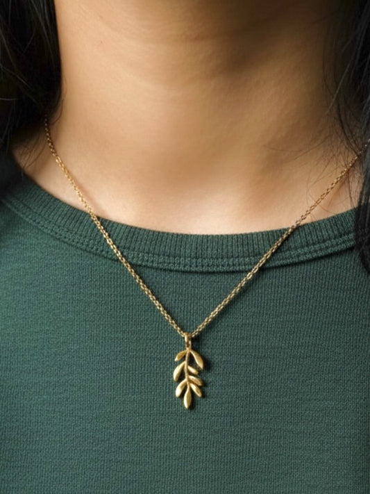 Zaytoon زيتون Gold Plated Olive Branch Necklace in Gold - Palestine Collection - Stainless Steel