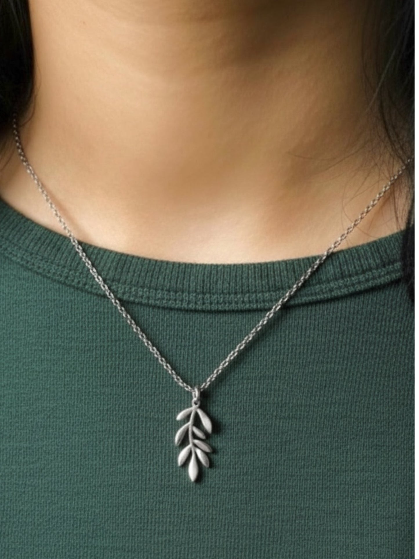 Zaytoon زيتون Tarnish-Free Olive Branch Necklace in Silver - Palestine Collection - Stainless Steel