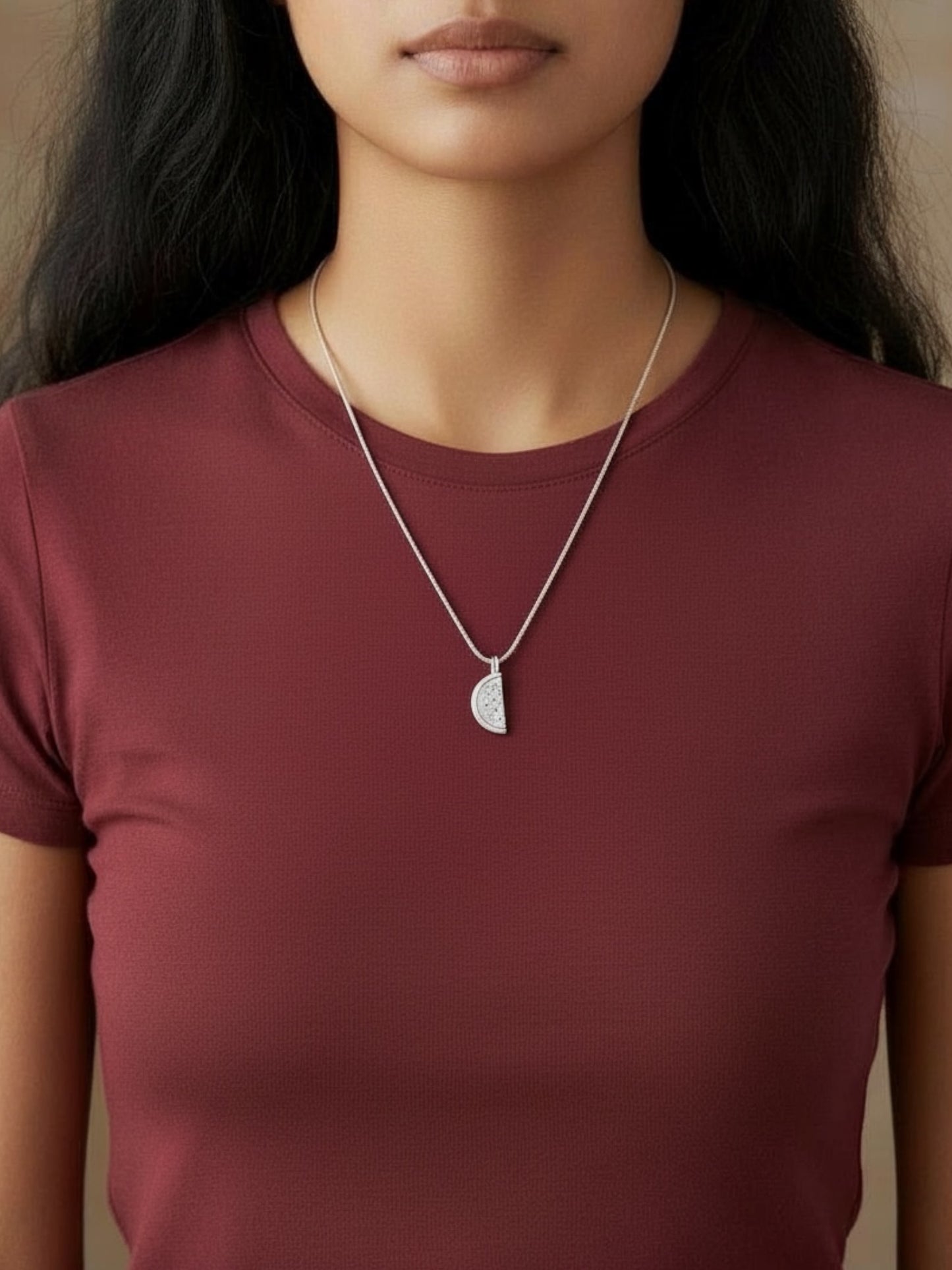 Bat-teekh بطيخ Gold Plated and Stainless Steel Watermelon Necklace in Silver - Palestine Collection