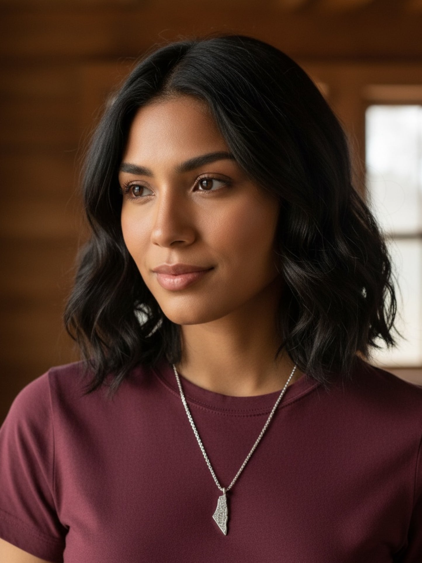 Palestine Map Necklace with “Palestine” in Arabic Calligraphy in Silver - Stainless Steel - Palestine Collection