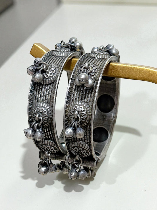 Anushka — अनुष्का  Silver Plated Oxidized Kada Pair - Openable and One-Size