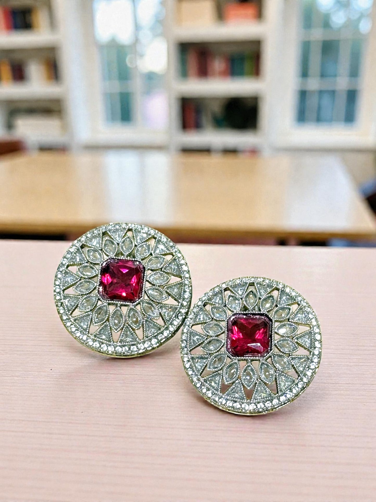 Karishma करिश्मा Polki Studs in Hot Pink