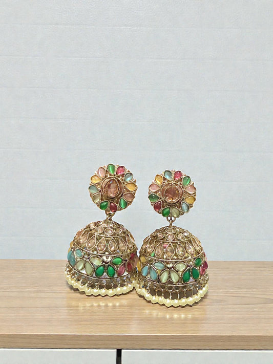 Mishika मिशिका Polki Jhumkay in Multicolor