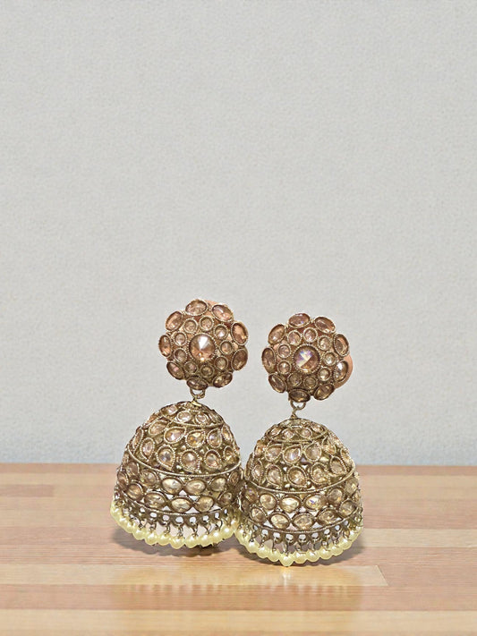 Mohini मोहिनी Polki Jhumkay in Gold