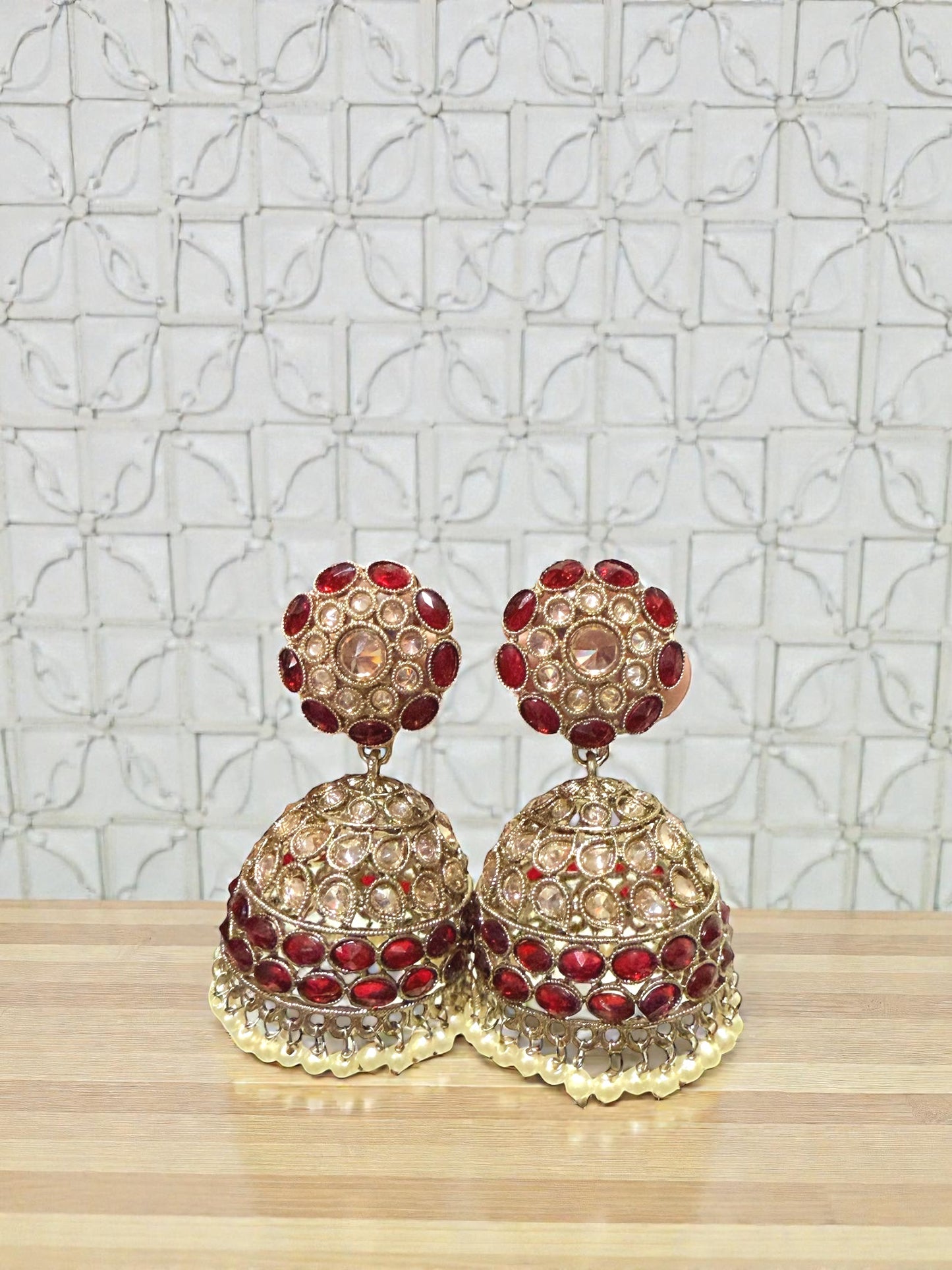 Mohini मोहिनी Polki Jhumkay in Maroon