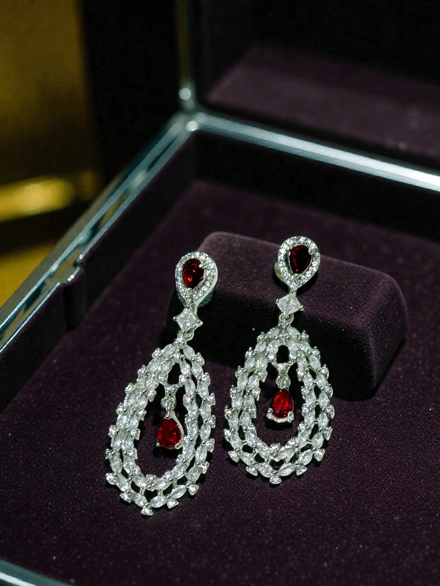 Myra मायरा American Diamond Earrings in Red