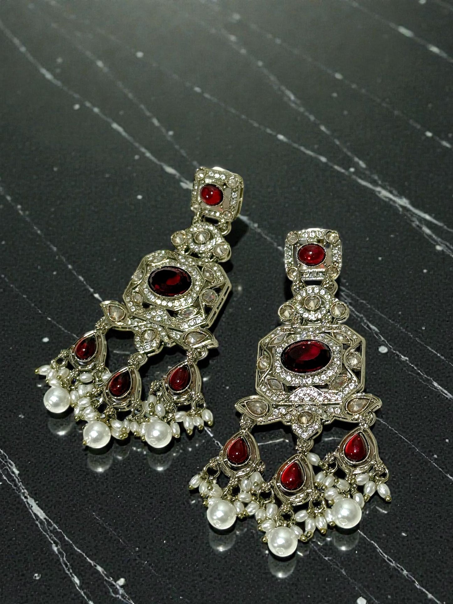 Archana अर्चना Polki Earrings in Maroon