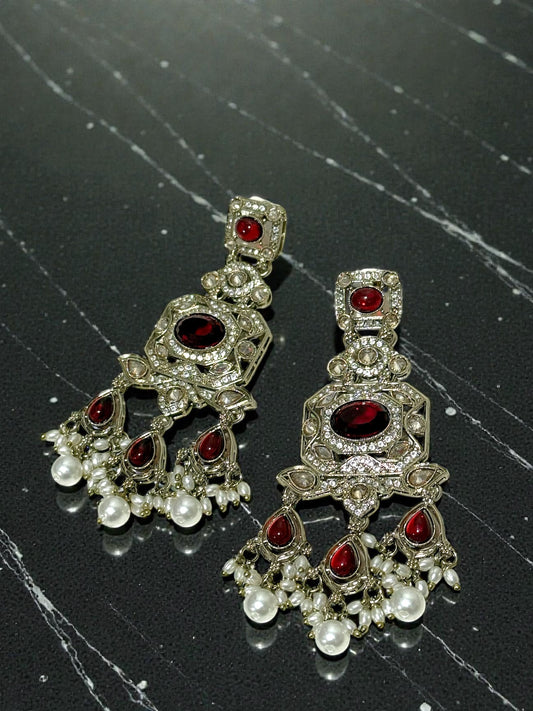 Archana अर्चना Polki Earrings in Maroon