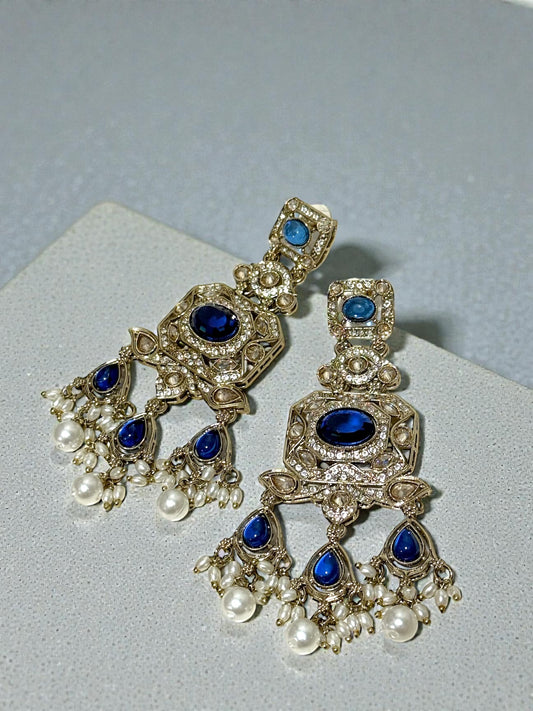 Archana अर्चना Polki Earrings in Blue