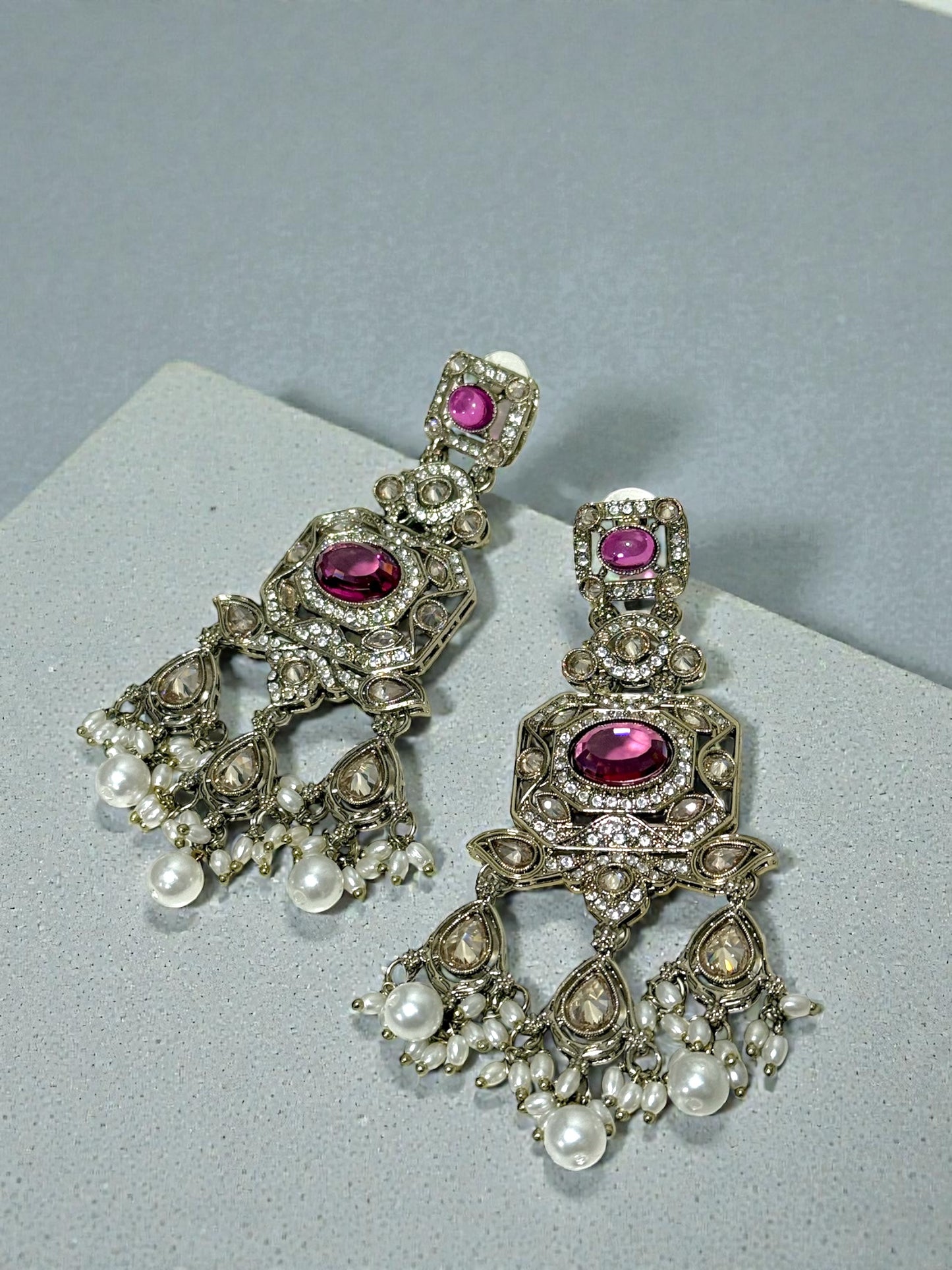 Archana अर्चना Polki Earrings in Hot Pink