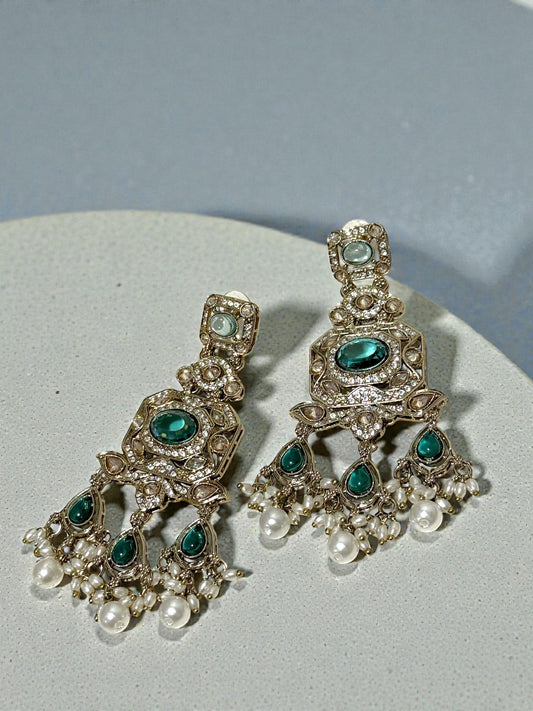 Archana अर्चना Polki Earrings in Teal