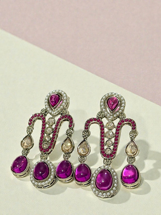Geet गीत Polki Earrings in Magenta