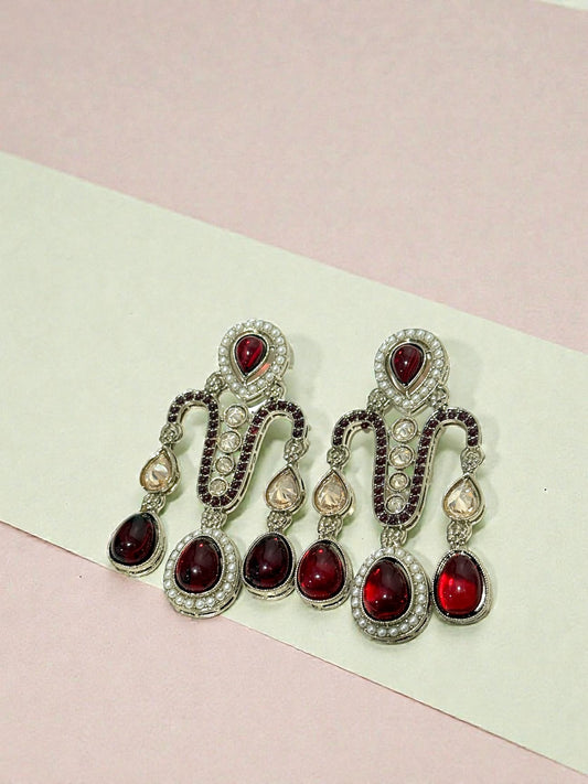 Geet गीत Polki Earrings in Maroon
