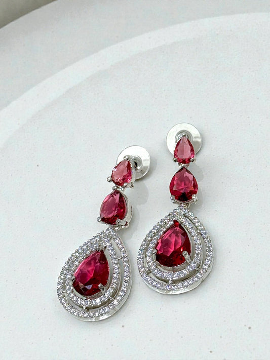 Seema सीमा American Diamond Earrings in Red