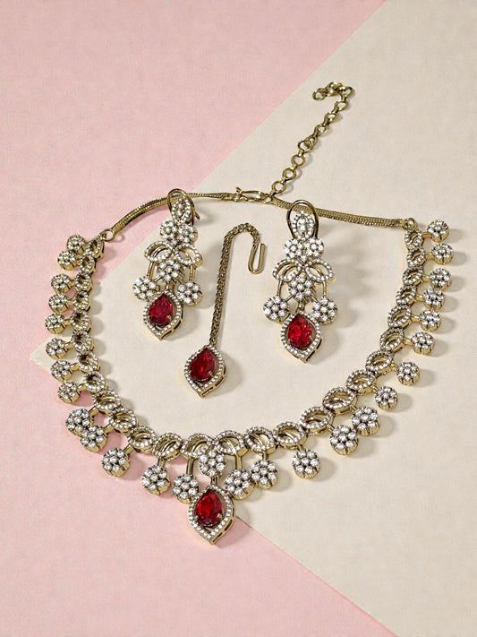 Rima रीमा American Diamond Set in Red over Gold