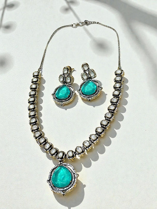 Himani हिमानी Gold Plated Kundan Doublet Stone Set in Teal