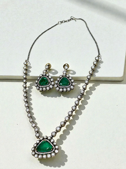 Hamsika हमसिका Gold Plated Kundan Doublet Stone Set in Green