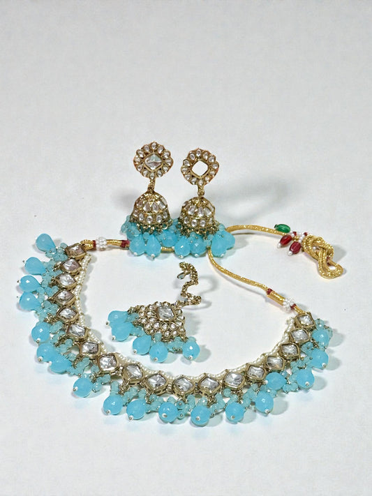 Drishti दृष्टि Kundan Set in Sky Blue