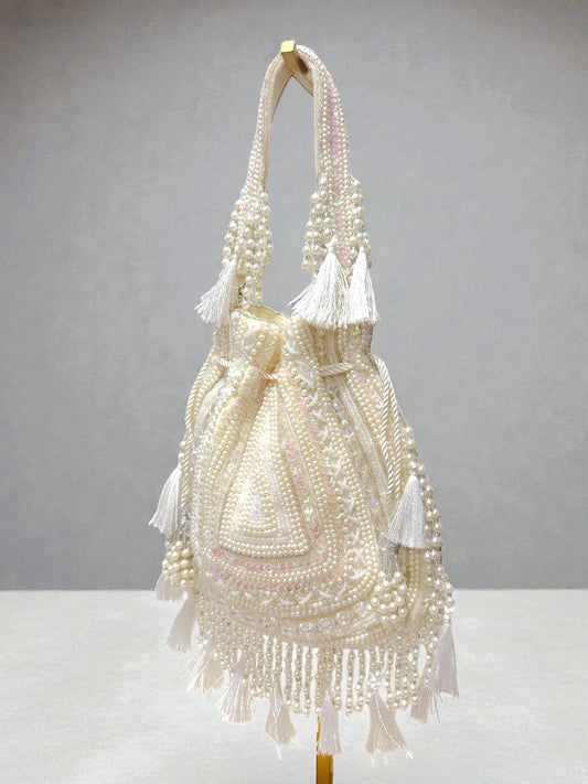 Dolly डॉली Beaded Potli Bag in Cream