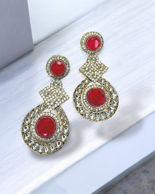 Salma سلمى Kundan Earrings in Red