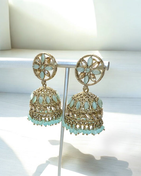 Sahar سحر Polki Jhumkay in Sky Blue