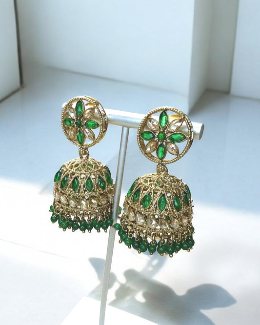 Sahar سحر Polki Jhumkay in Green