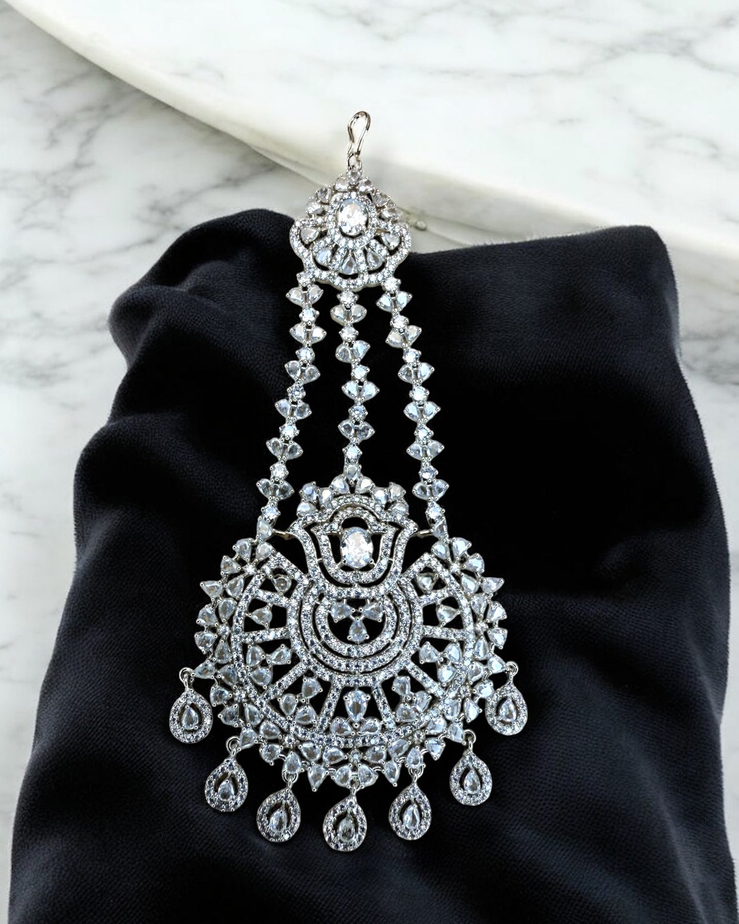Ahlam أحلام American Diamond Jhoomer Headpiece in Silver