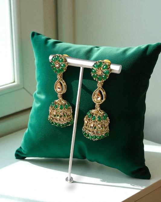 Priya प्रिया Polki Jhumkay in Green
