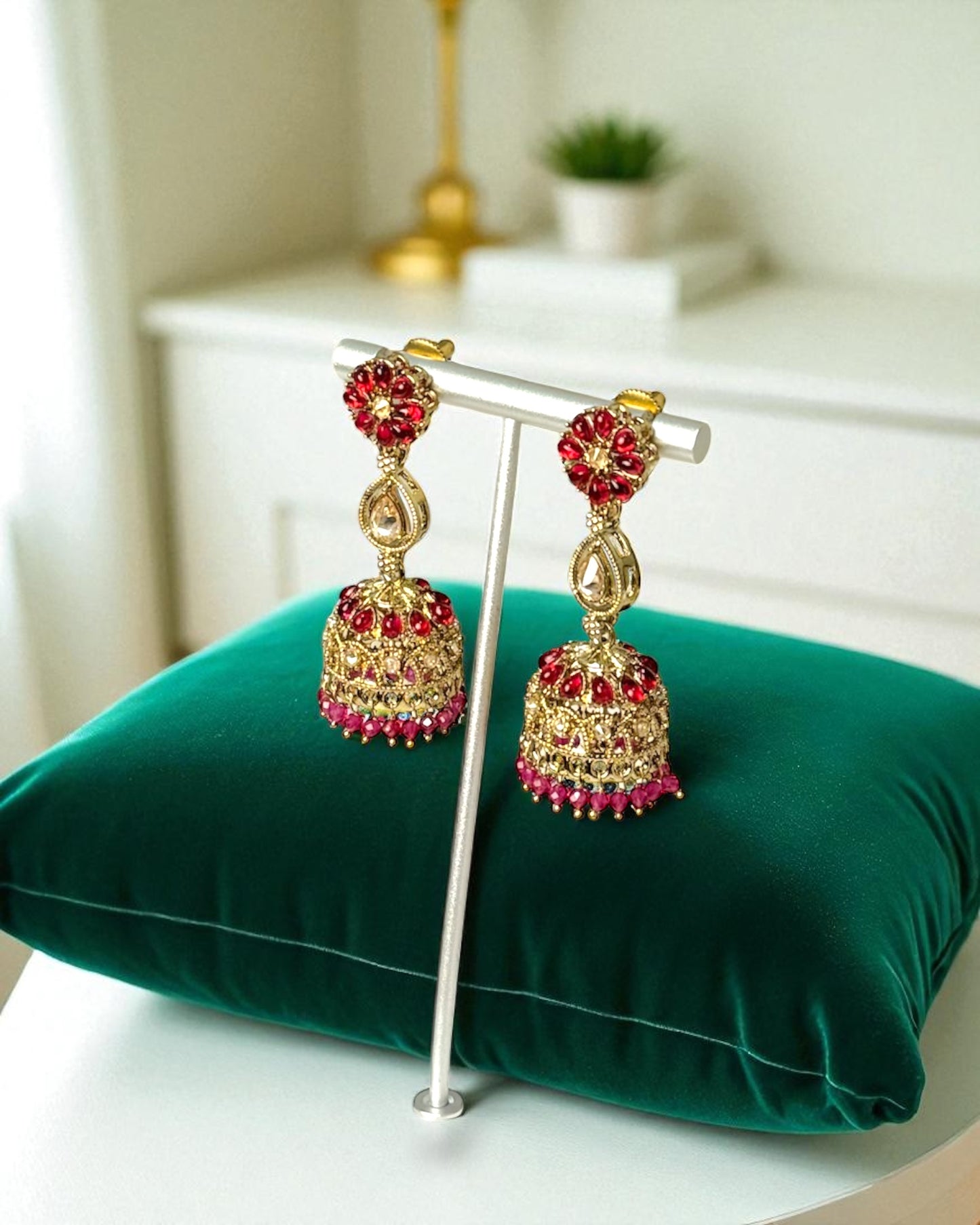 Priya प्रिया Polki Jhumkay in Hot Pink