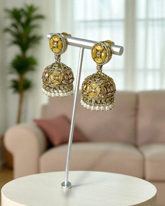 Shalini शालिनी Polki Jhumkay in Pastel Yellow