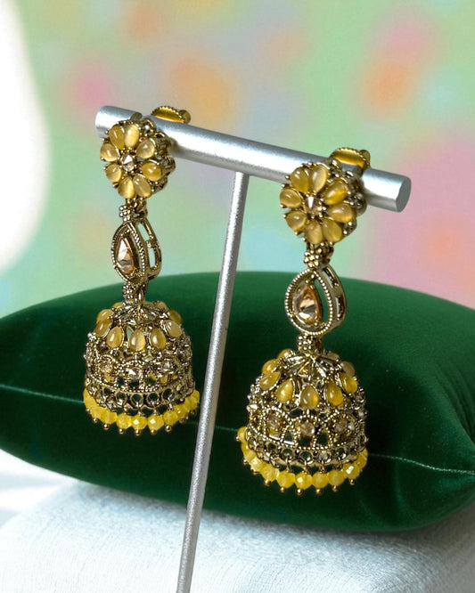 Priya प्रिया Polki Jhumkay in Yellow