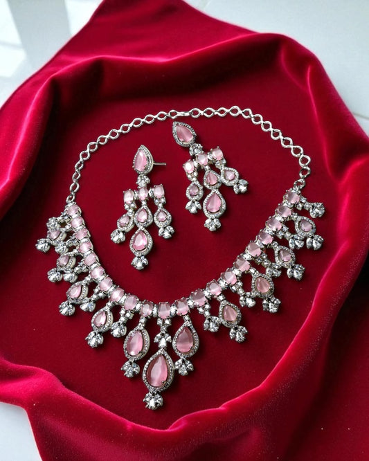 Meher मेहर American Diamond Set in Pink