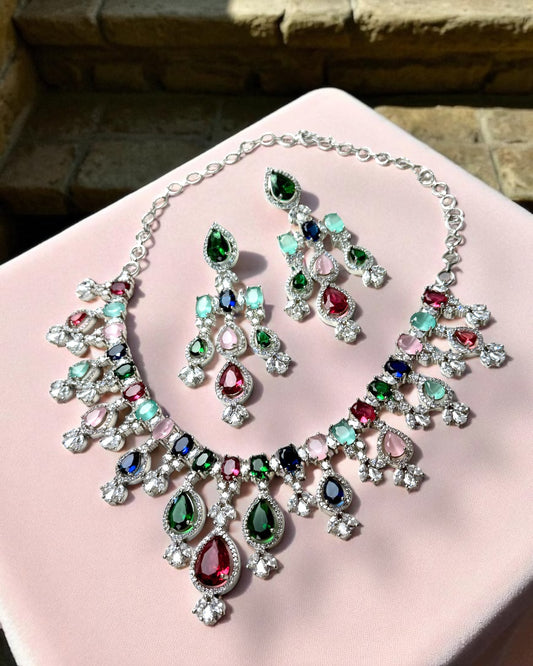 Meher मेहर American Diamond Set in Multicolor